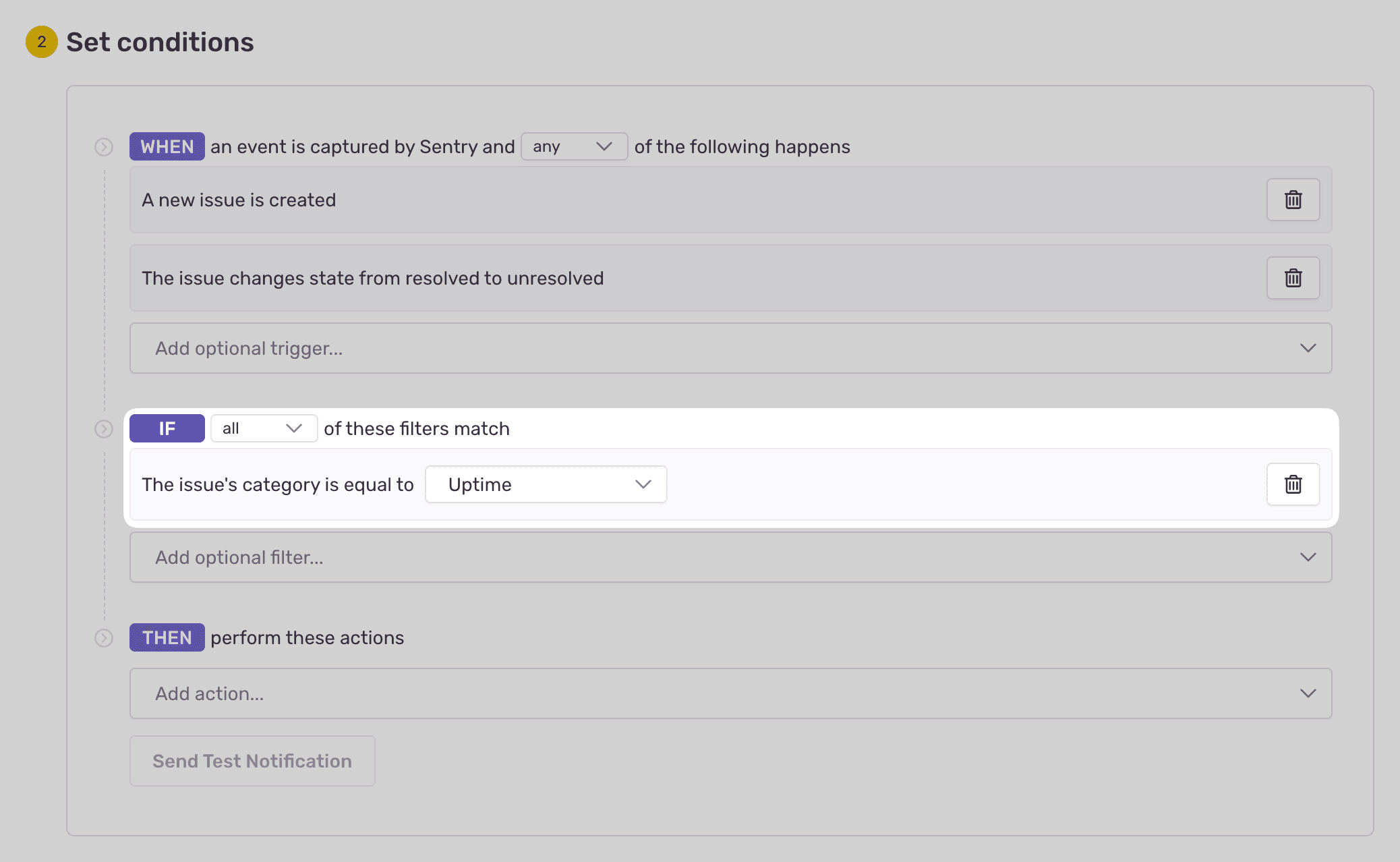 Uptime issue alert rule configuration